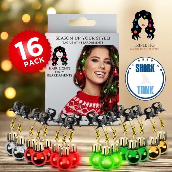 Light-Up Christmas Hair Accessories 16 Pc Colored Ornaments for Holiday Parties